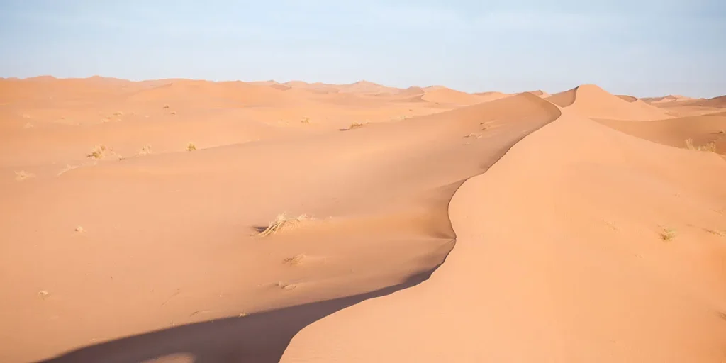 The crest of the dunes in the Moroccan desert