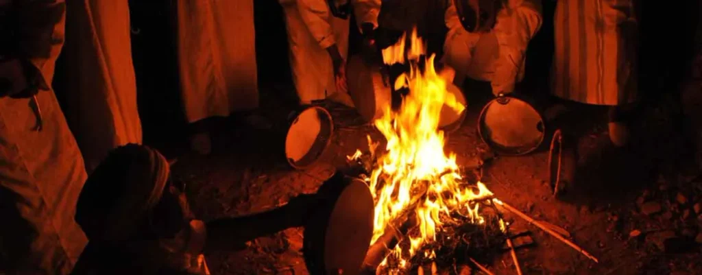 Ahwach musicians around the fire